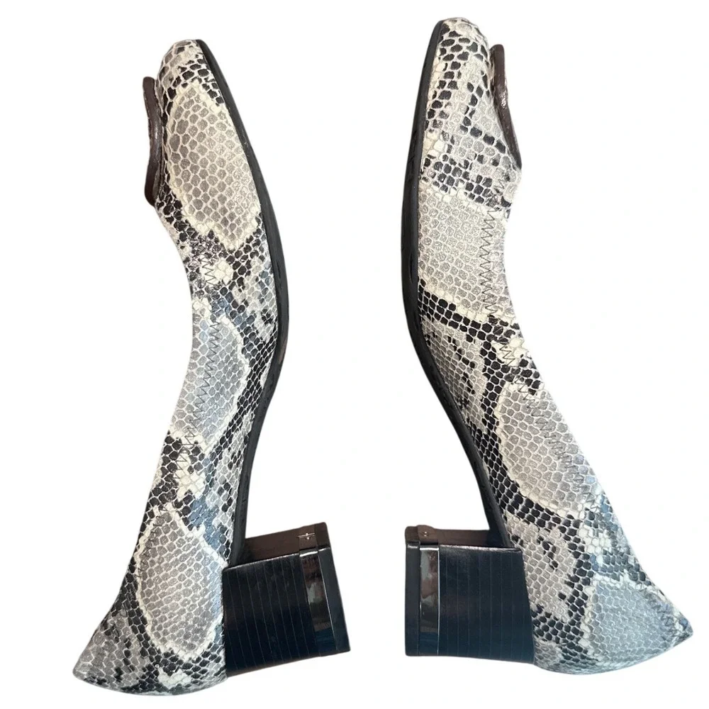 Tory Burch Claire Snake Embossed Python Block Heel Pumps Gray Black 8.5
